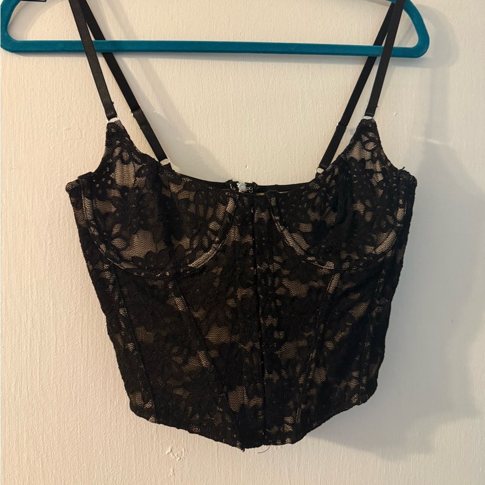 White Fox Black Corset Top